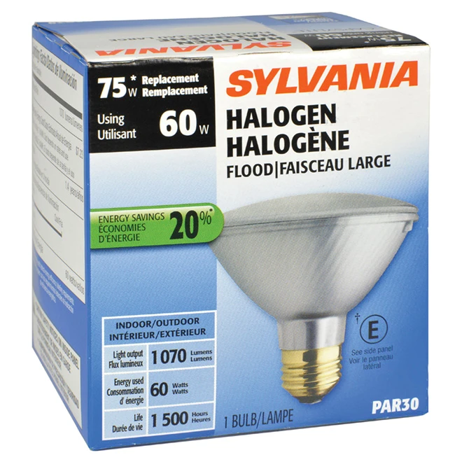 Sylvania 60W Reflector Halogen PAR30 Flood Light Bulb - 120V 1 Sylvania 60W Reflector Halogen PAR30 Flood Light Bulb - 120V
