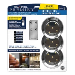 Bell + Howell 3-Pack 3.54-in Battery-Operated Plastic LED Light Pucks With Remote Control