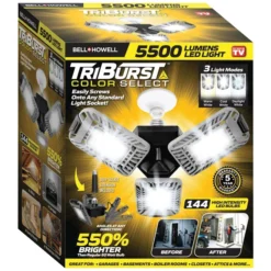 Bell + Howell Black 7-in 5500 Lumens Tribust Socket LED Light