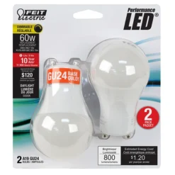 LED Bulb - A19 - GU24 - 60 W - Plastic - Day Light - 2/pack