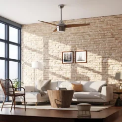 Harbor Breeze Otter Creek 52-in Brushed Nickel Ceiling Fan - LED (3 Reversible Blades) -Globe Lite Shop 32018011e L