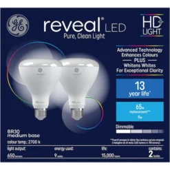 GE Reveal HD+ Colour-Enhancing 65W Replacement LED Indoor Floodlight BR30 Light Bulbs (2-Pack) -Globe Lite Shop 32285012a L