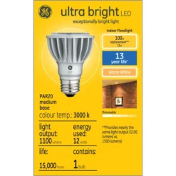 GE Ultra Bright Warm White 100W Replacement Indoor Floodlight PAR20 Light Bulb (1-Pack) 5 GE Ultra Bright Warm White 100W Replacement Indoor Floodlight PAR20 Light Bulb (1-Pack) -Globe Lite Shop 32285027a L