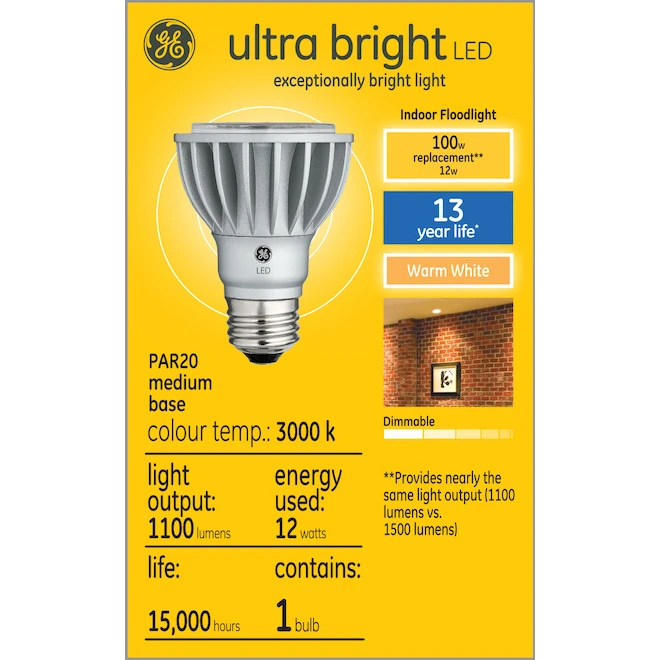 GE Ultra Bright Warm White 100W Replacement Indoor Floodlight PAR20 Light Bulb (1-Pack) 3 GE Ultra Bright Warm White 100W Replacement Indoor Floodlight PAR20 Light Bulb (1-Pack) - Image 3