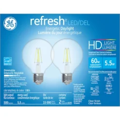 GE Refresh HD Daylight 60W Replacement LED Light Bulbs Decorative Clear Globe Medium Base G25 (2-Pack) -Globe Lite Shop 32285033 L