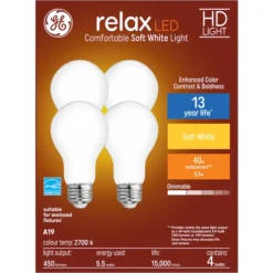 GE Relax HD Soft White 40W Replacement LED General Purpose A19 Bulb (4-Pack) -Globe Lite Shop 32285082a L