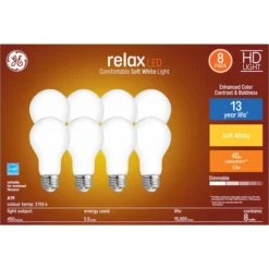 GE Relax HD Soft White 40W Replacement LED General Purpose A19 Bulbs (8-Pack) -Globe Lite Shop 32285083a L