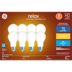GE Relax HD Soft White 60W Replacement LED General Purpose A19 Bulb (8-Pack) -Globe Lite Shop 32285088a L