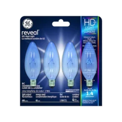 GE Reveal HD+ Colour-Enhancing 60W Incandescent Dimmable Candelabra Base BC Light Bulb (4-Pack) 4 GE Reveal HD+ Colour-Enhancing 60W Incandescent Dimmable Candelabra Base BC Light Bulb (4-Pack) -Globe Lite Shop 32285101 L