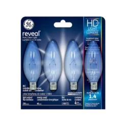 GE Reveal HD+ Colour-Enhancing 40W Incandescent Blunt TIp Candelabra Base Light Bulb (4-Pack) -Globe Lite Shop 32285104 L
