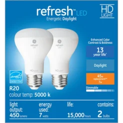 GE Refresh HD Daylight 45W Replacement LED Indoor Floodlight R20 Light Bulbs (2-Pack) 6 GE Refresh HD Daylight 45W Replacement LED Indoor Floodlight R20 Light Bulbs (2-Pack) -Globe Lite Shop 32285106a L