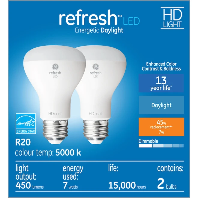 GE Refresh HD Daylight 45W Replacement LED Indoor Floodlight R20 Light Bulbs (2-Pack) 3 GE Refresh HD Daylight 45W Replacement LED Indoor Floodlight R20 Light Bulbs (2-Pack) - Image 3