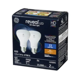 GE Reveal HD+ Colour-Enhancing 45W Replacement LED Indoor Floodlight R20 Bulbs (2-Pack) -Globe Lite Shop 32285112ba L