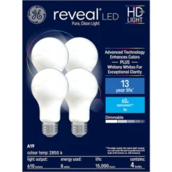 GE Reveal HD+ Colour-Enhancing 60W Replacement LED Glass Indoor General Purpose A19 Light Bulbs (4-Pack) 8 GE Reveal HD+ Colour-Enhancing 60W Replacement LED Glass Indoor General Purpose A19 Light Bulbs (4-Pack) -Globe Lite Shop 32285113a L