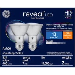 GE Reveal HD+ Colour-Enhancing 50W Replacement LED Indoor Floodlight PAR20 Bulbs (2-Pack) 7 GE Reveal HD+ Colour-Enhancing 50W Replacement LED Indoor Floodlight PAR20 Bulbs (2-Pack) -Globe Lite Shop 32285120a L