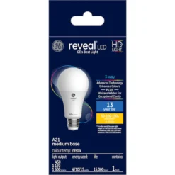 GE Reveal HD+ Colour-Enhancing 50/100/150W Replacement LED 3-way Indoor General Purpose A21 Light Bulb (1-Pack) -Globe Lite Shop 32285165a L