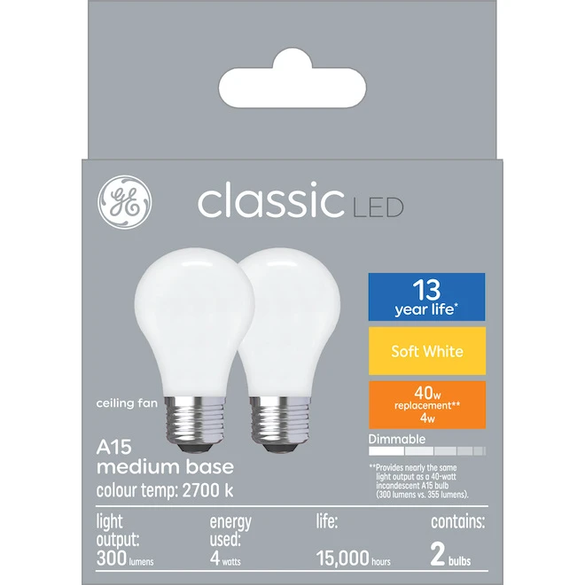 GE Soft White 40W Replacement LED White Ceiling Fan Medium Base A15 Light Bulbs (2-Pack) 3 GE Soft White 40W Replacement LED White Ceiling Fan Medium Base A15 Light Bulbs (2-Pack) - Image 3