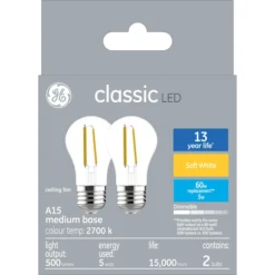 GE Classic Soft White 60 W Replacement LED Clear Ceiling Fan Medium Base A15 Light Bulbs (2-Pack) -Globe Lite Shop 32285201a L