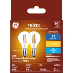 GE Relax HD Soft White 60W Replacement LED Clear Ceiling Fan Intermediate Base A15 Light Bulbs (2-Pack) -Globe Lite Shop 32285205a L