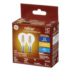 GE Relax HD Soft White 60W Replacement LED Clear Ceiling Fan Intermediate Base A15 Light Bulbs (2-Pack) -Globe Lite Shop 32285205ba L