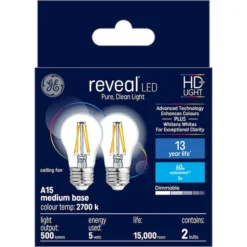 GE Reveal HD+ Colour-Enhancing 60W Replacement LED Clear Ceiling Fan Medium Base A15 Light Bulbs (2-Pack) -Globe Lite Shop 32285215a L