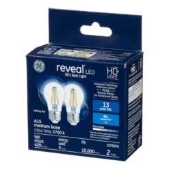 GE Reveal HD+ Colour-Enhancing 60W Replacement LED Clear Ceiling Fan Medium Base A15 Light Bulbs (2-Pack) -Globe Lite Shop 32285215ba L