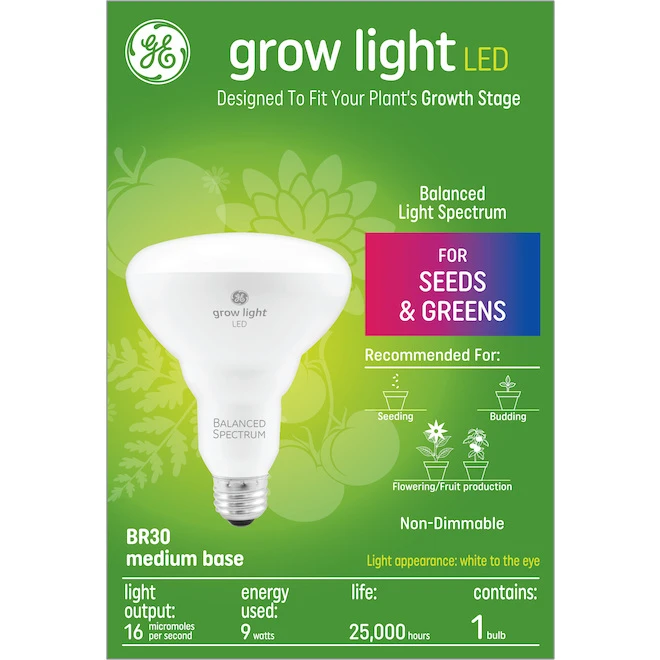 GE Grow Light 9W Balanced Spectrum LED BR30 Light Bulb (1-Pack) 2 GE Grow Light 9W Balanced Spectrum LED BR30 Light Bulb (1-Pack) - Image 2