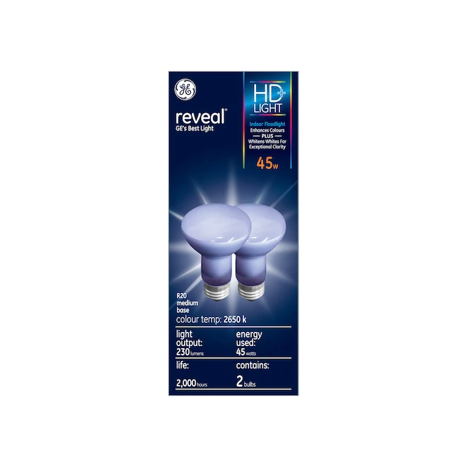 GE Reveal HD+ Colour-Enhancing 45W Incandescent Indoor Floodlight R20 Light Bulb (2-Pack) 2 GE Reveal HD+ Colour-Enhancing 45W Incandescent Indoor Floodlight R20 Light Bulb (2-Pack) - Image 2