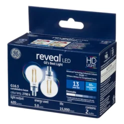 GE Reveal HD+ Colour-Enhancing 60W Replacement LED Decorative Clear Globe Candelabra Base G16.5 Bulb (2-Pack)