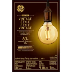 GE Vintage 60W Replacement LED Light Bulbs Decorative Amber Globe Medium Base G30 (1-Pack)