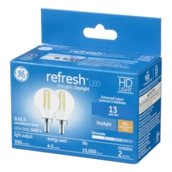 GE Refresh HD Daylight 40W Replacement LED Decorative Clear Globe Candelabra Base G16.5 Light Bulbs (2-Pack) -Globe Lite Shop 32285299ba L