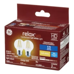 GE Relax HD Soft White 60 W Replacement LED Decorative Clear Globe Medium Base G16.5 Light Bulbs (2-Pack) -Globe Lite Shop 32285302ba L