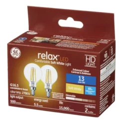 GE Relax HD Soft White 60 W Replacement LED Decorative Clear Globe Candelabra Base G16.5 Light Bulbs (2-Pack) -Globe Lite Shop 32285320ba L
