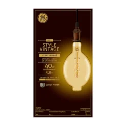 GE Large Vintage 40W Replacement LED Amber Finish Spiral Weave Filament Decorative BT56 Light Bulb (1-Pack) -Globe Lite Shop 32285409a L