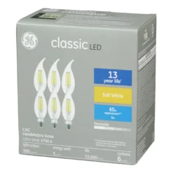 GE Soft White 60W Replacement LED Decorative Clear Bent Tip Candelabra Base CAC Light Bulbs (6-Pack) -Globe Lite Shop 32285411ba L