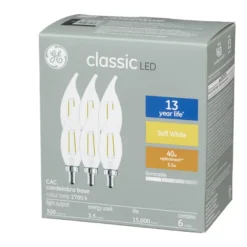 GE Soft White 40W Replacement LED Decorative White Bent Tip Candelabra Base CAC Light Bulbs (6-Pack) -Globe Lite Shop 32285412ba L