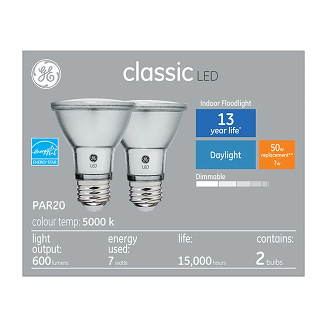 GE Daylight 50W Replacement LED PAR20 - 2 Pack 1 GE Daylight 50W Replacement LED PAR20 - 2 Pack