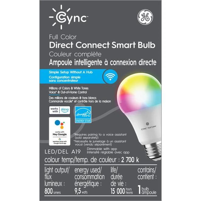 GE Cync Direct Connect Smart LED Bulb - Full Colour - 9.5 W Type A19 - 2700 K 4 GE Cync Direct Connect Smart LED Bulb - Full Colour - 9.5 W Type A19 - 2700 K - Image 4