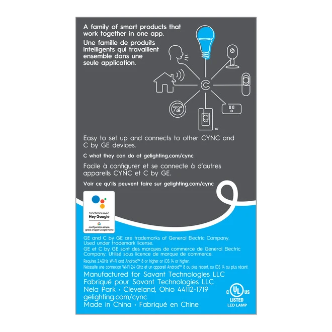 GE Cync Direct Connect Smart LED Bulb - Full Colour - 9.5 W Type A19 - 2700 K 1 GE Cync Direct Connect Smart LED Bulb - Full Colour - 9.5 W Type A19 - 2700 K