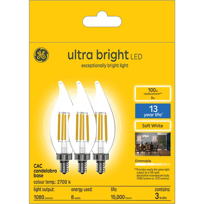 GE Ultra Bright 100-Watt EQ CAC Soft White Dimmable Light Bulb (3-Pack) 2 GE Ultra Bright 100-Watt EQ CAC Soft White Dimmable Light Bulb (3-Pack) - Image 2