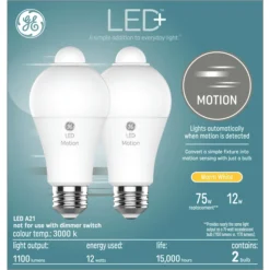 GE LED+ 75-Watt EQ A21 Soft White Dimmable Light Bulb With Motion Detector (2-Pack)
