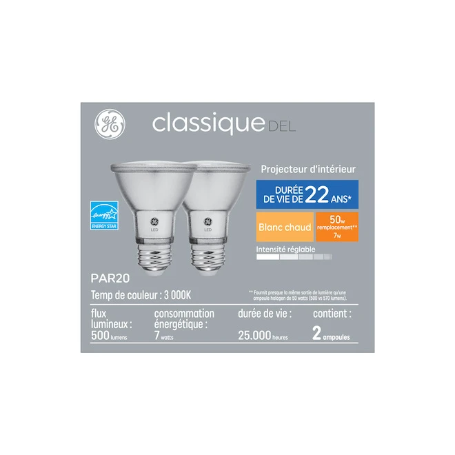GE Classic 50-Watt EQ PAR20 Warm White Dimmable LED Light Bulb (2-Pack) 1 GE Classic 50-Watt EQ PAR20 Warm White Dimmable LED Light Bulb (2-Pack)