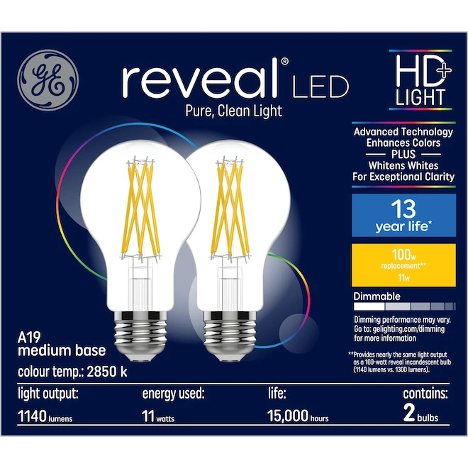 GE Lighting 100W A19 Clear LED Bulb, 2-Pack 1 GE Lighting 100W A19 Clear LED Bulb, 2-Pack