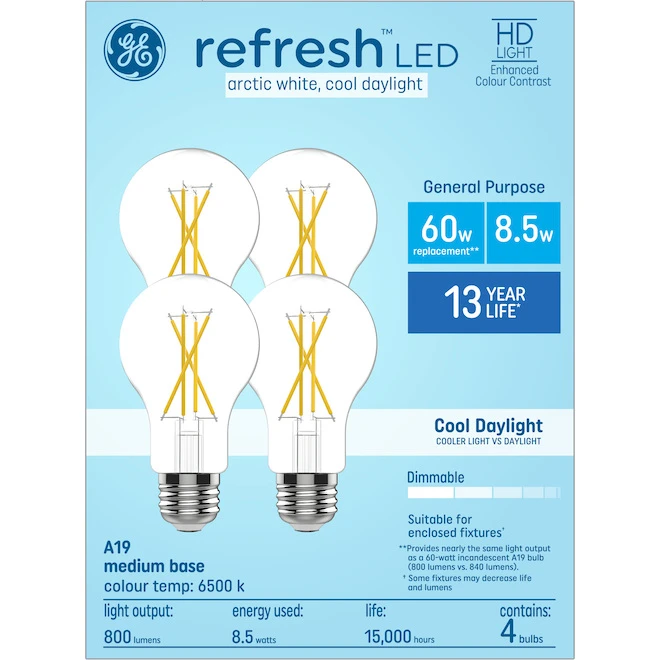 GE Lighting A19 60W Medium Base LED Bulb, 4-Pack 1 GE Lighting A19 60W Medium Base LED Bulb, 4-Pack