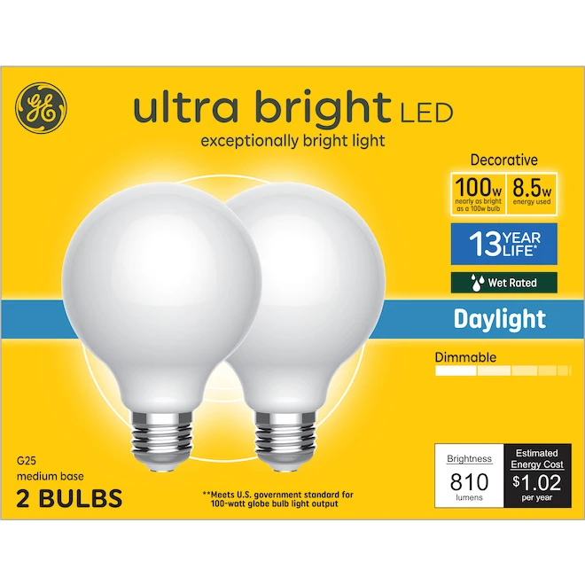 GE Lighting LED Daylight Globe Bulb 100W G25, 2-Pack. 3 GE Lighting LED Daylight Globe Bulb 100W G25, 2-Pack. - Image 3