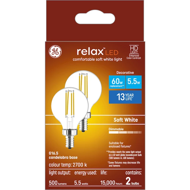 GE Lighting 60W RLX Warm White LED Bulb, 2-Pack 2 GE Lighting 60W RLX Warm White LED Bulb, 2-Pack - Image 2