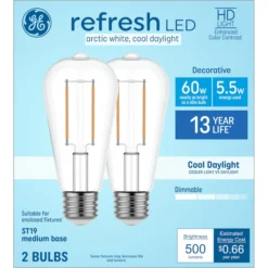 GE Lighting Refresh HD 60W ST19 Medium Base LED Light Bulb - 2-Pack -Globe Lite Shop 32285606ba L