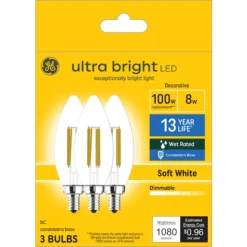 GE Lighting Ultra Bright 100W B11 Candelabra Base Soft White LED Bulb - 3-Pack