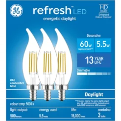 GE Refresh 60W EQ CAC Daylight Dimmable Light Bulb - 3-Pack -Globe Lite Shop 32285629a L
