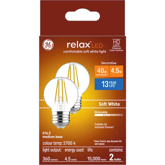 GE Relax HD Soft White 40 W Replacement LED Clear General Purpose Light Bulbs (2-Pack) 2 GE Relax HD Soft White 40 W Replacement LED Clear General Purpose Light Bulbs (2-Pack) - Image 2